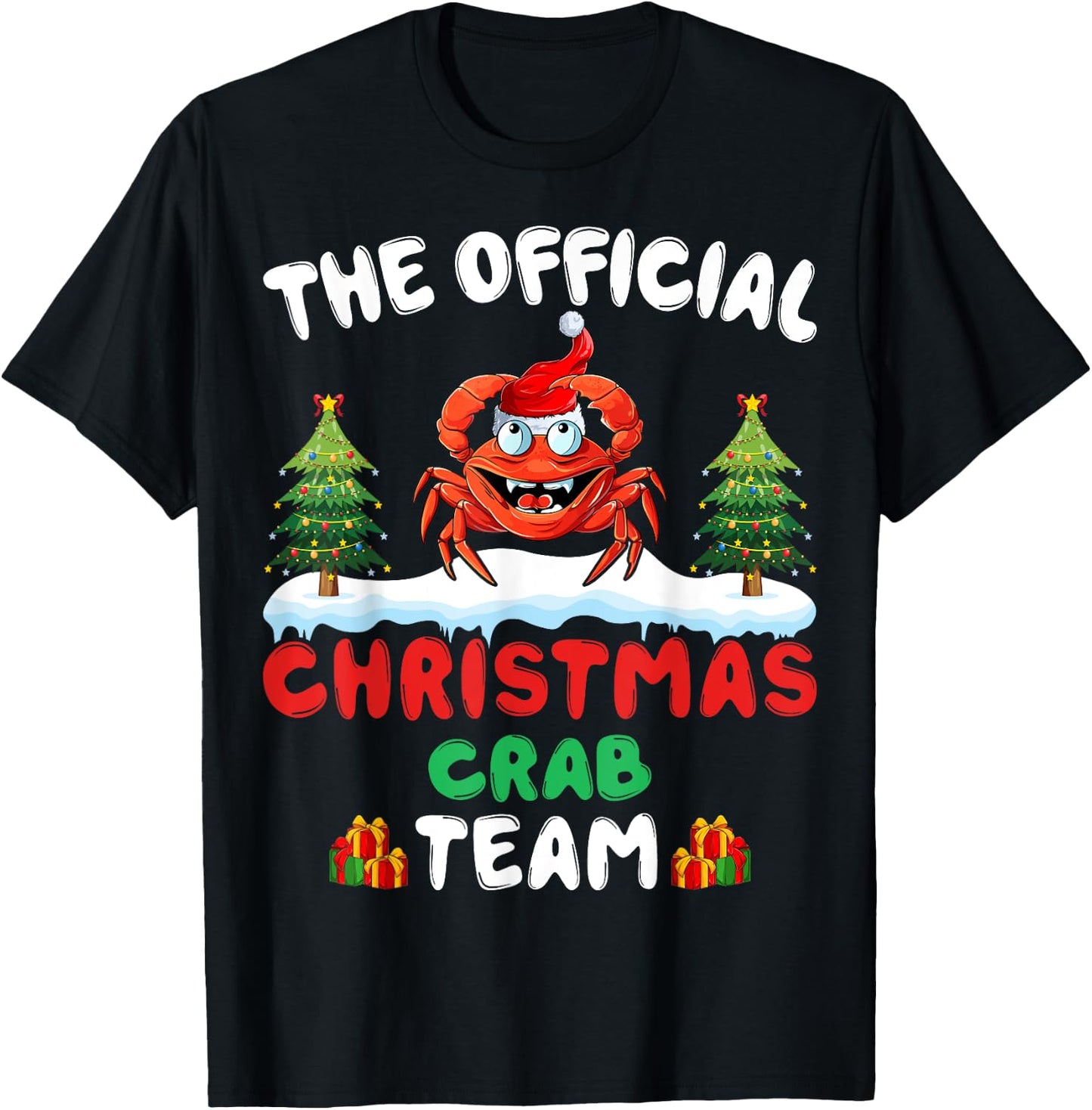 Crab Christmas Tree Santa Hat Xmas Light Christmas Crab Team T-Shirt - T-Shirt | Black