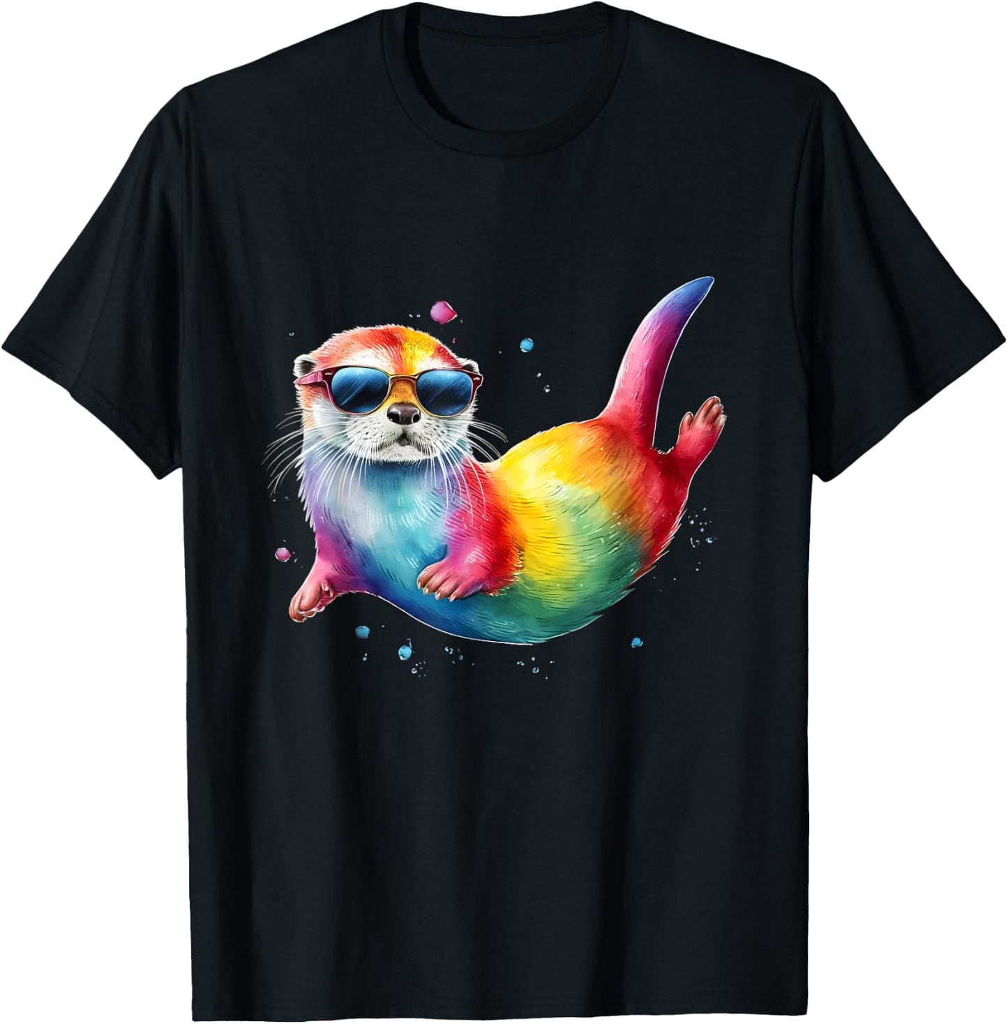 Otter Men Woman Colorful Watercolor Otter T-Shirt - T-Shirt | Black