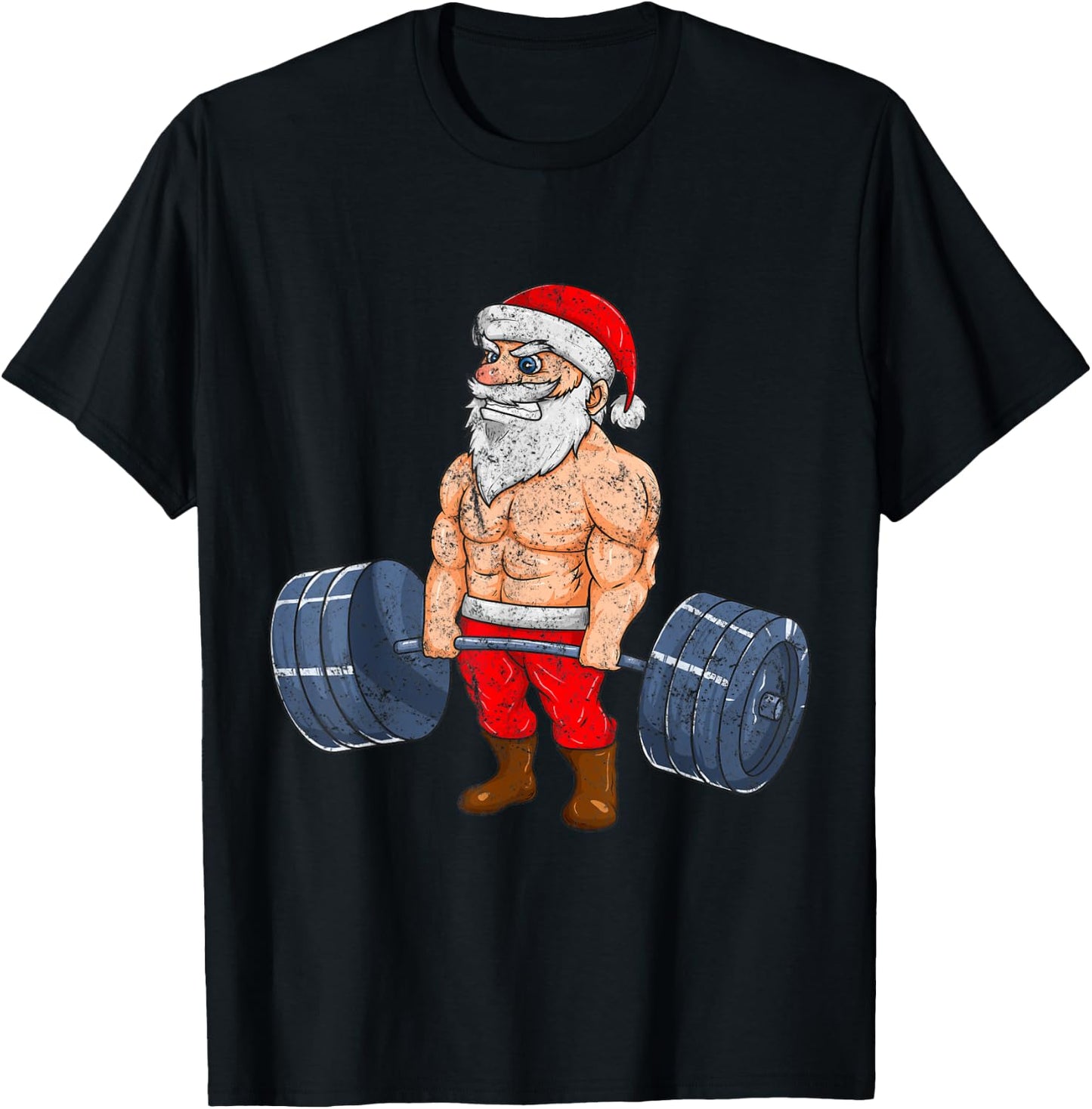 Vintage Santa Weightlifting Bodybuilder Muscle Fitness T-Shirt - T-Shirt | Black