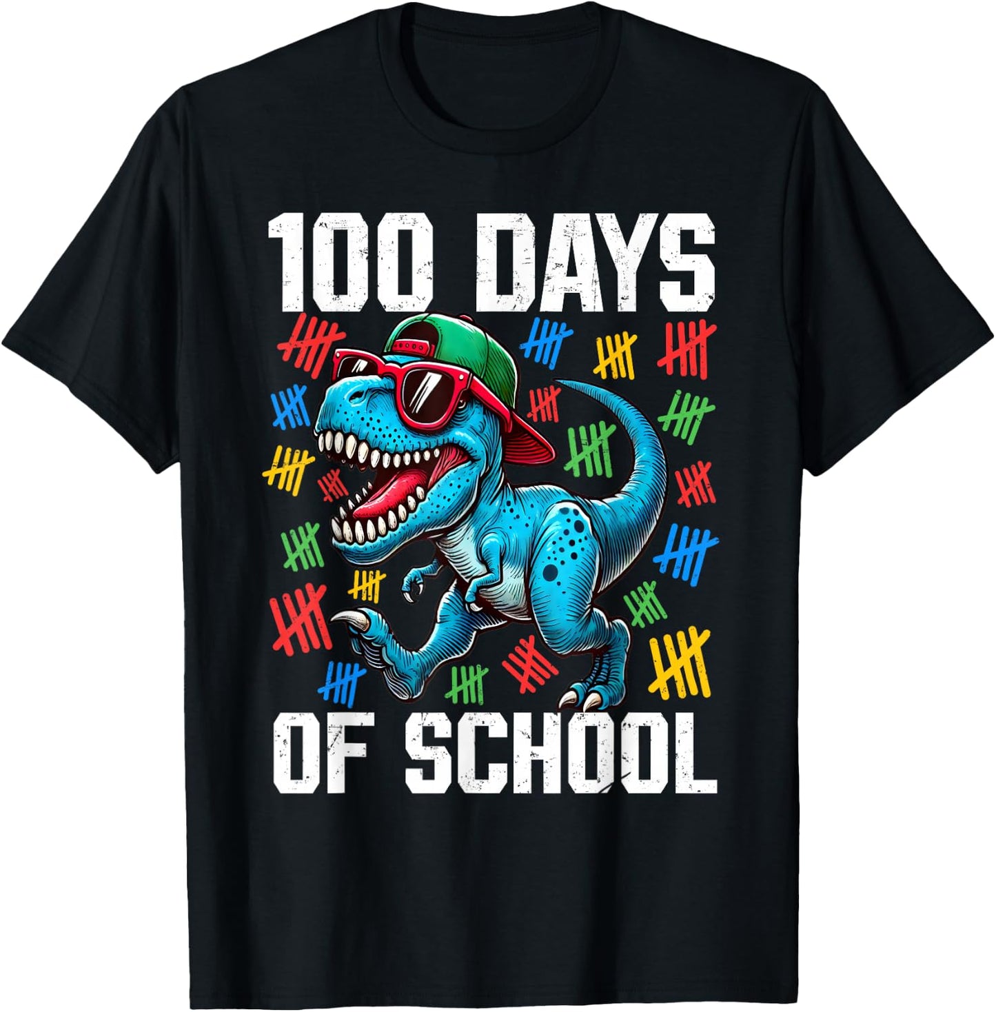 100 Days of School Dinosaur 100th Day Of School Boys Kids T-Shirt - T-Shirt | Black