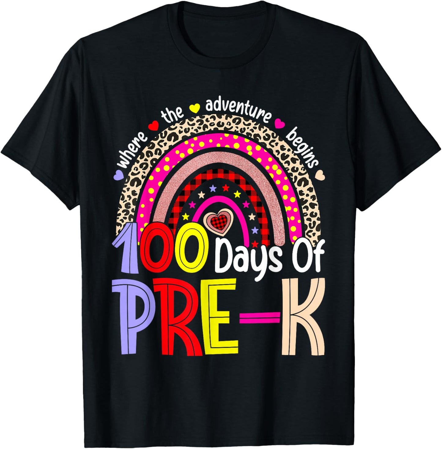 100 Days of Pre-K Happy 100th Day of School Rainbow Leopard T-Shirt - T-Shirt | Black