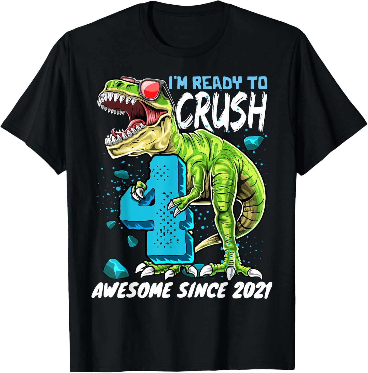 4th Birthday T Rex Dinosaur Party Boys Rawr I'm 4 T-Shirt - T-Shirt | Black
