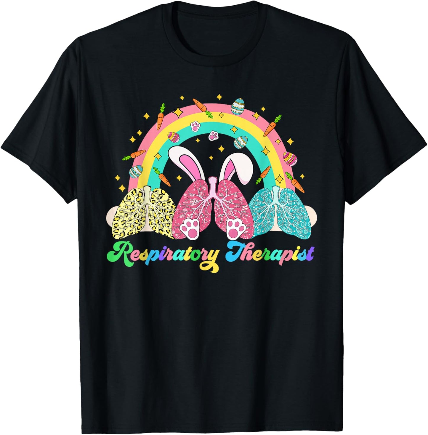 Cute Easter Respiratory Therapist RT Bunny Ears Easter Eggs T-Shirt - T-Shirt | Black