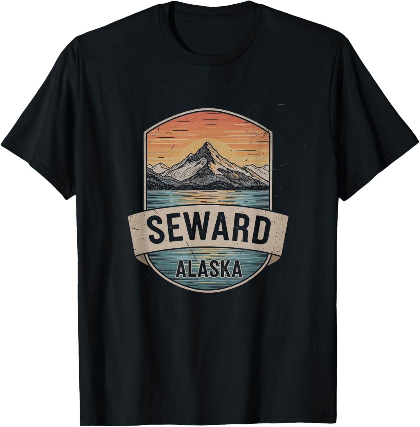 Retro Seward Alaska Drawing Art Design T-Shirt - T-Shirt | Black