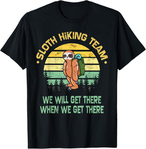 Sloth Hiking Team Hiker Camper Funny Retro T-Shirt - T-Shirt | Black