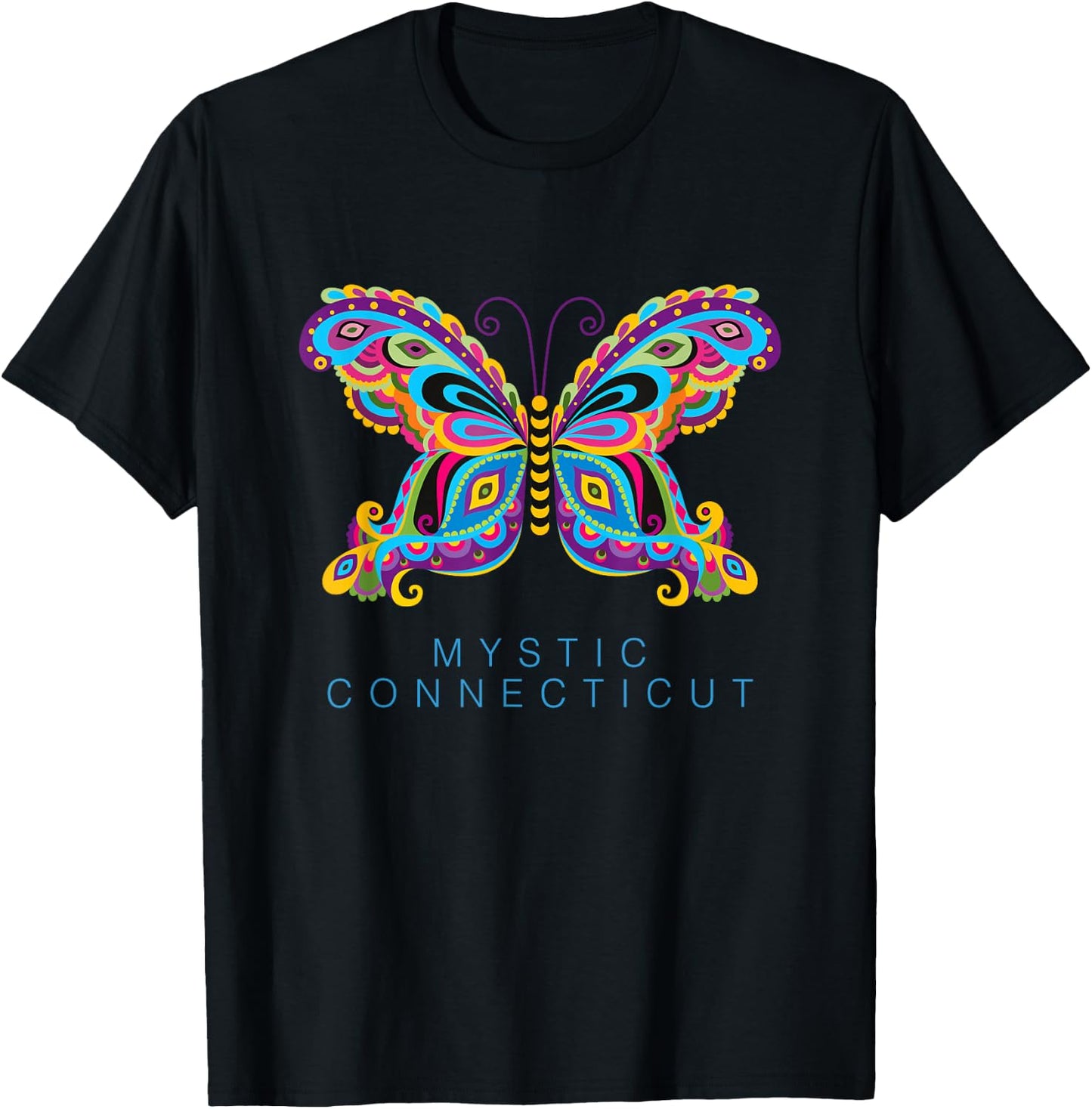 Mystic Connecticut Souvenir Butterfly Graphic T-Shirt - T-Shirt | Black