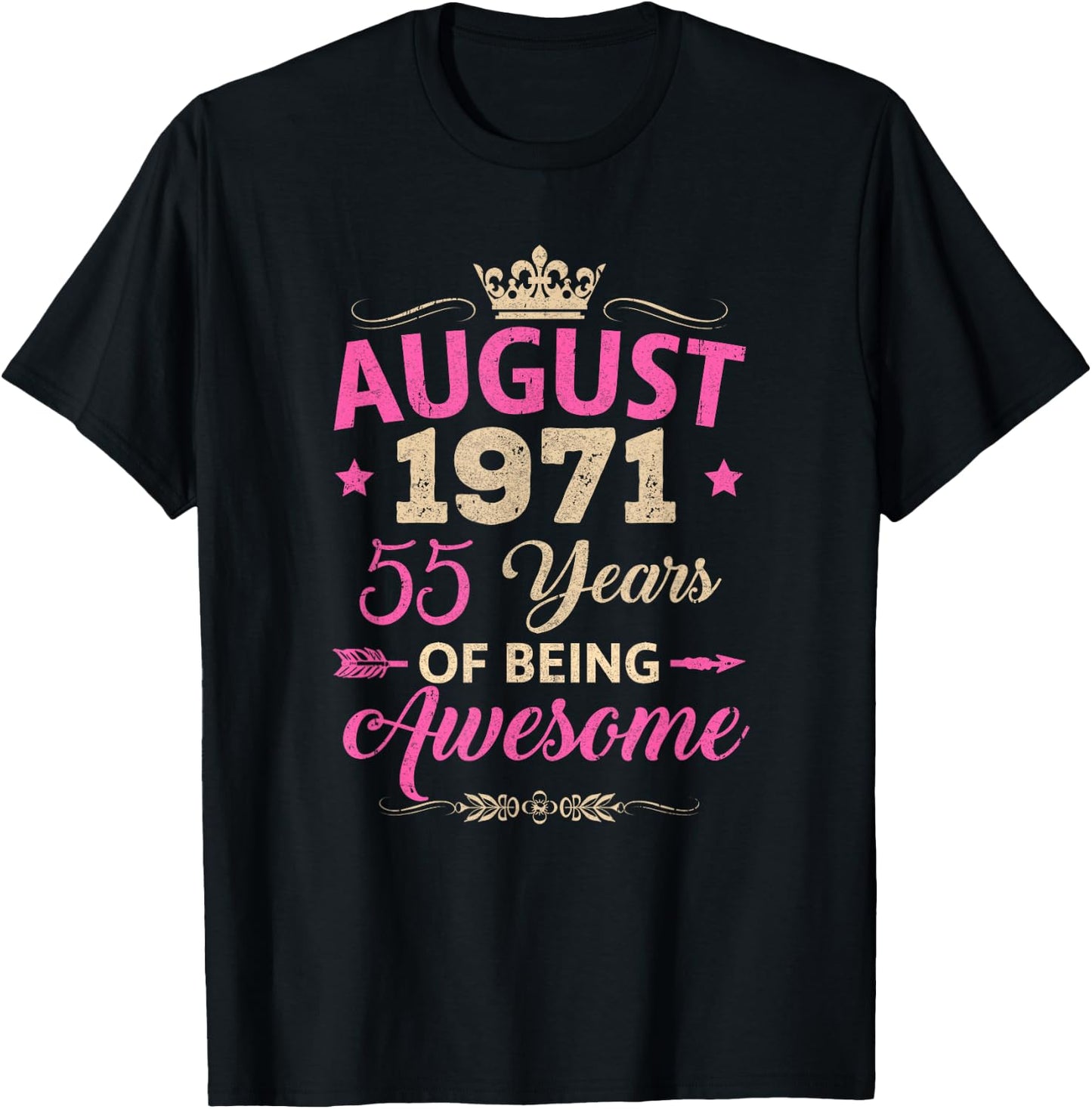 August 1971 55 Years of Being Awesome Retro 55Th Birthday T-Shirt - T-Shirt | Black