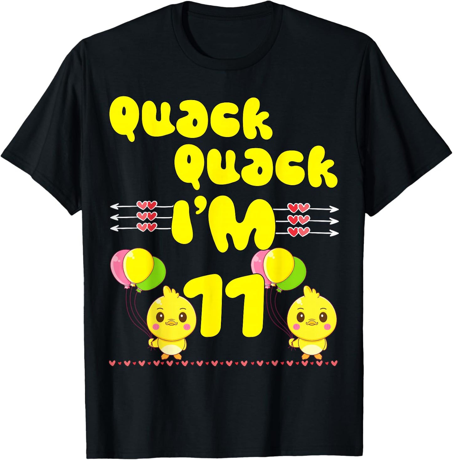 Quack Quack I'm 11 Farm Duck Theme Party 11th Year Birthday T-Shirt - T-Shirt | Black