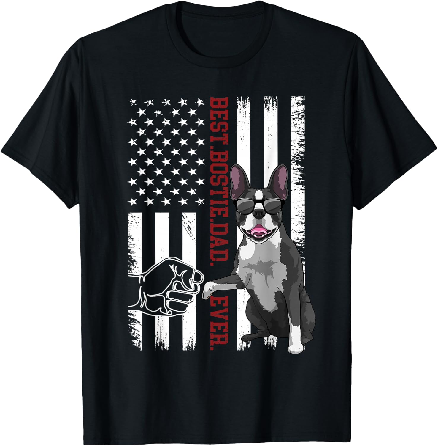 Boston Terrier Dad Dog American Flag Bostie Dog T-Shirt - T-Shirt | Black