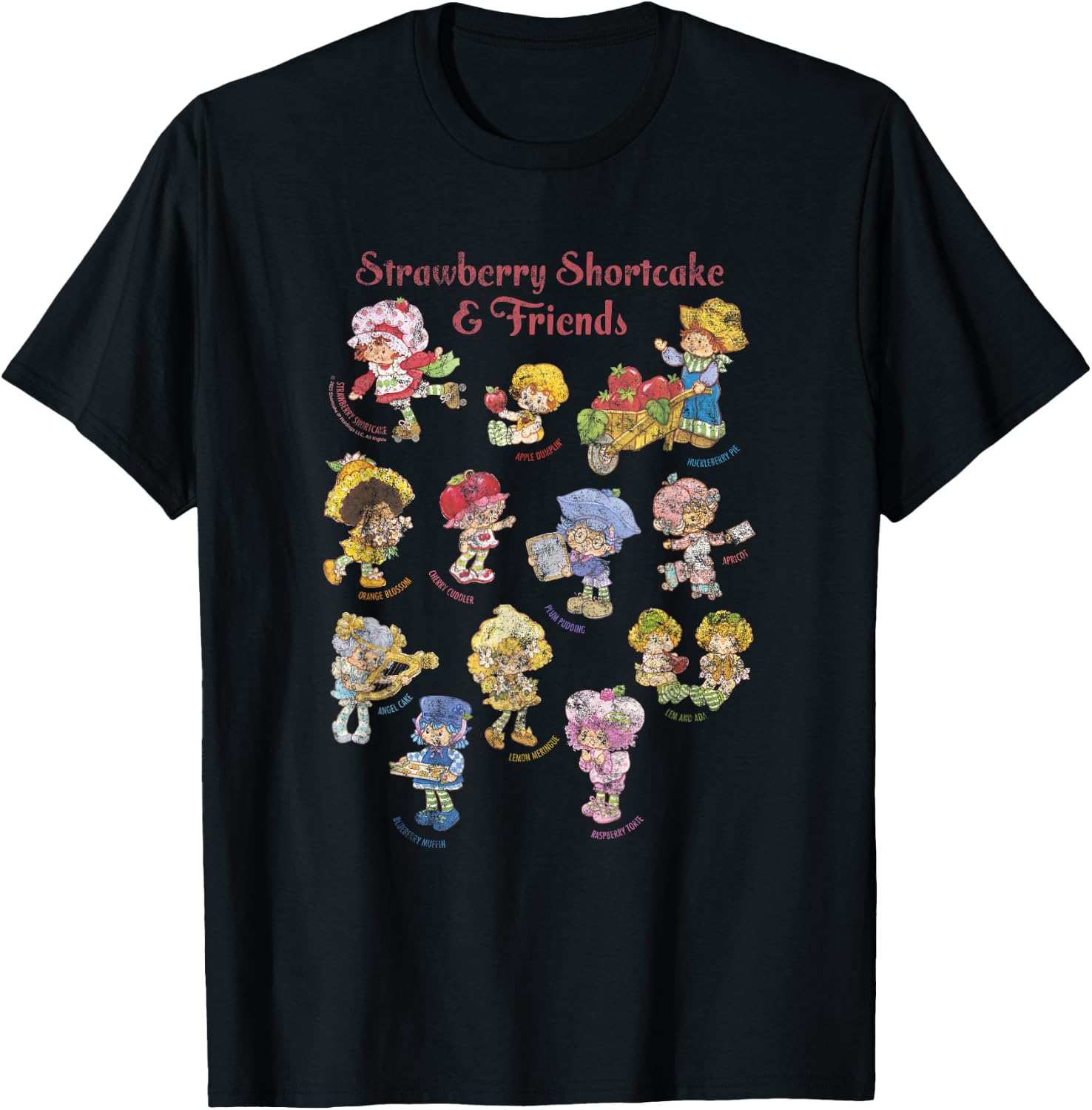 Strawberry Shortcake & Friends Vintage Character Sketchbook T-Shirt - T-Shirt | Black