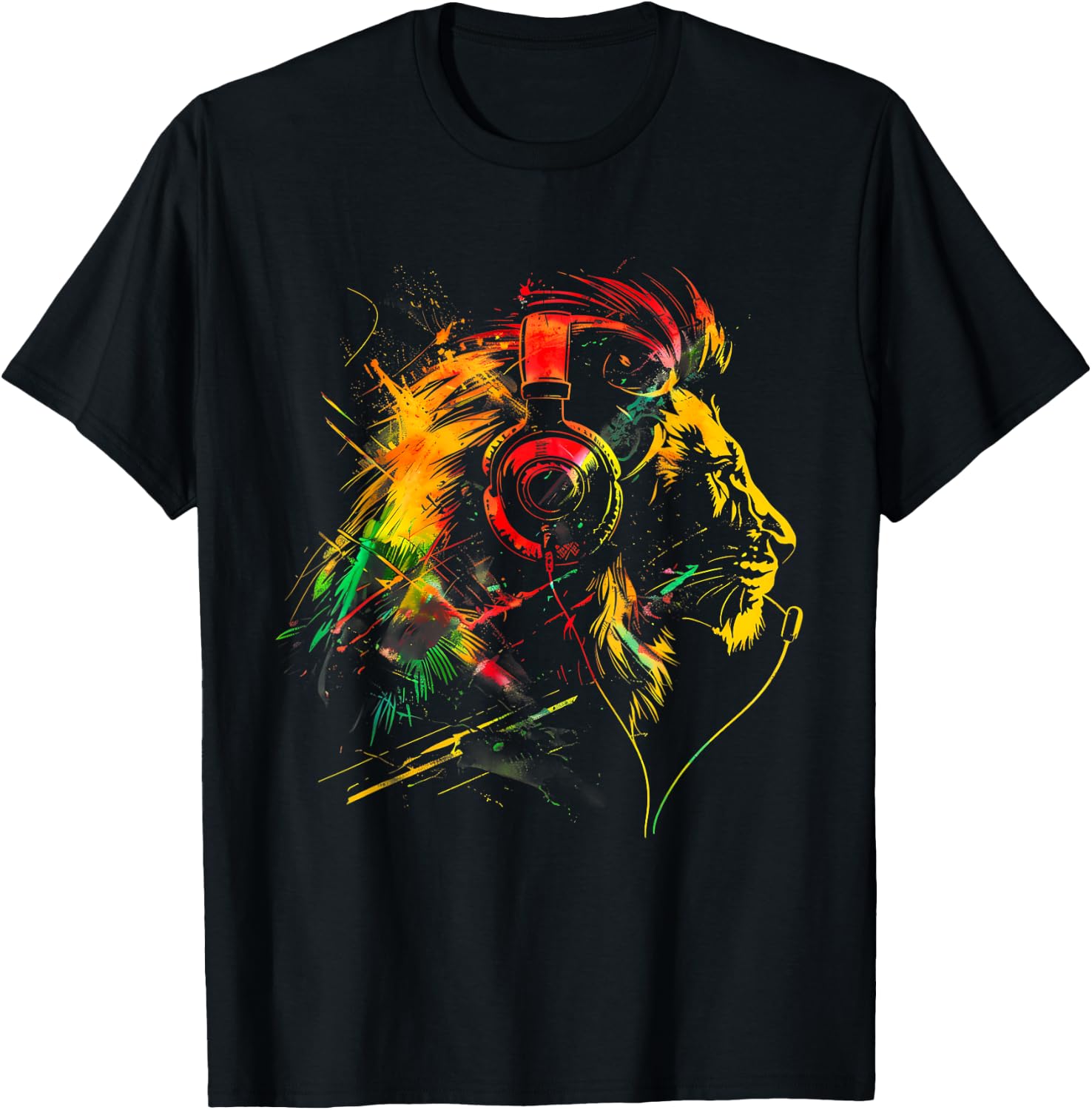 Rasta Reggae Music Headphones Jamaican Lion Of Judah T-Shirt - T-Shirt | Black
