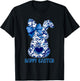Easter Chinoiserie Floral Bunny With Cute Blue Bow Coquette T-Shirt - T-Shirt | Black