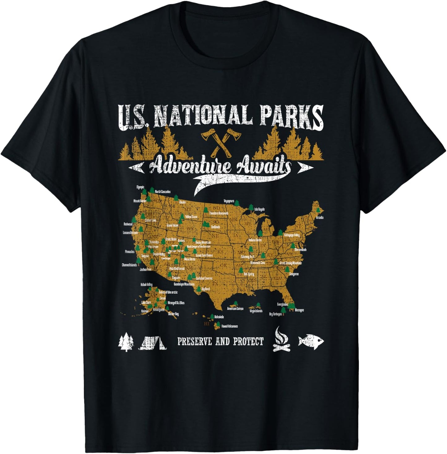 US National Parks Adventure Awaits - Hiking & Camping Lover T-Shirt - T-Shirt | Black