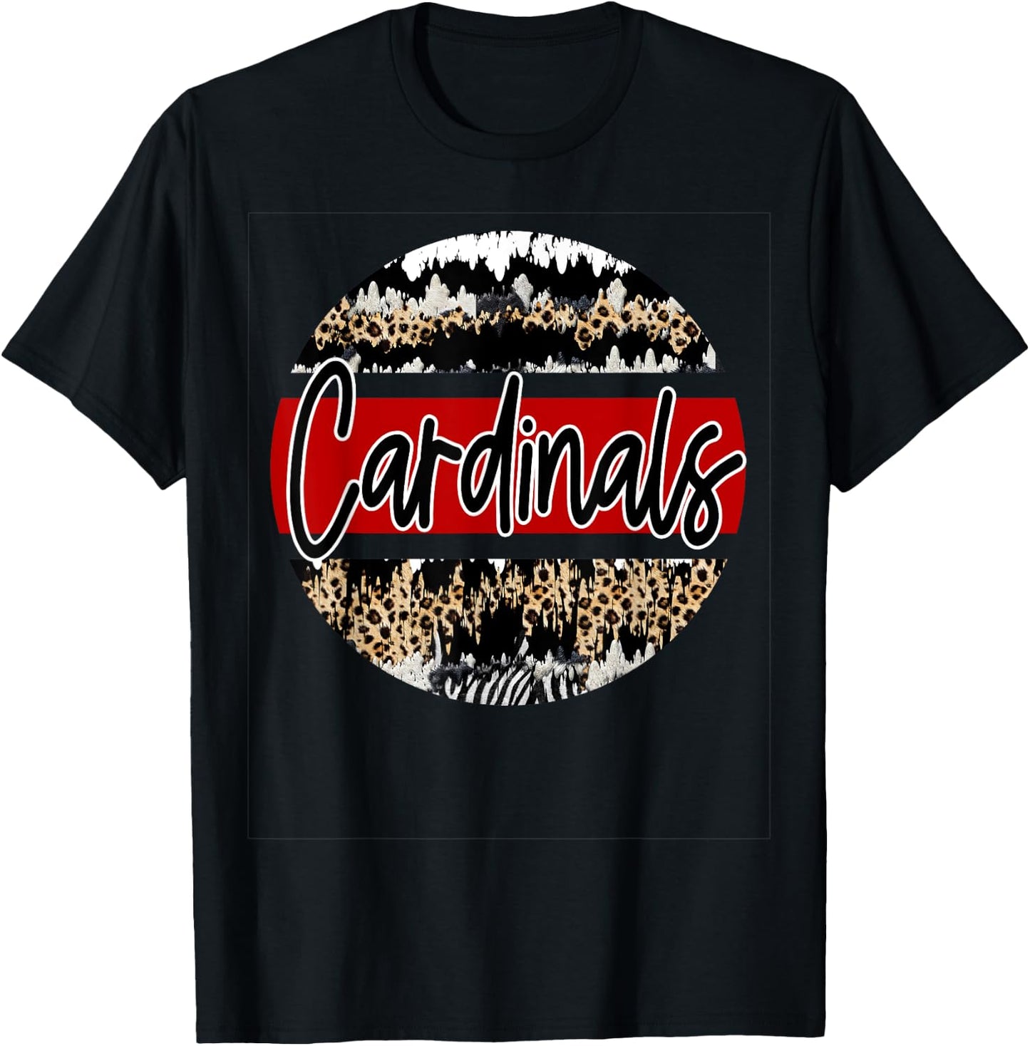 Cardinals Leopard Print School Spirit T-Shirt - T-Shirt | Black