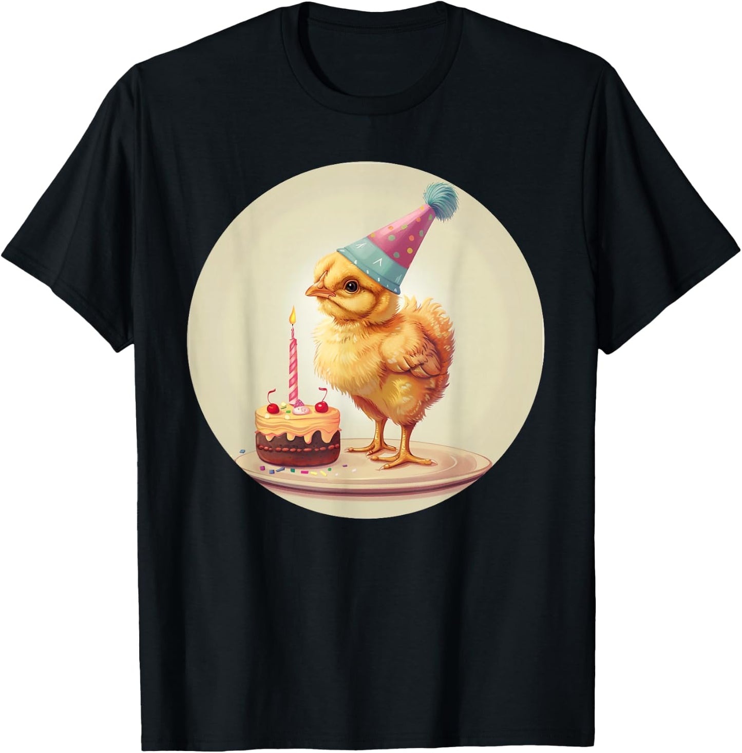 Happy Birthday Chick with Party Hat for Poultry and Hen Fans T-Shirt - T-Shirt | Black