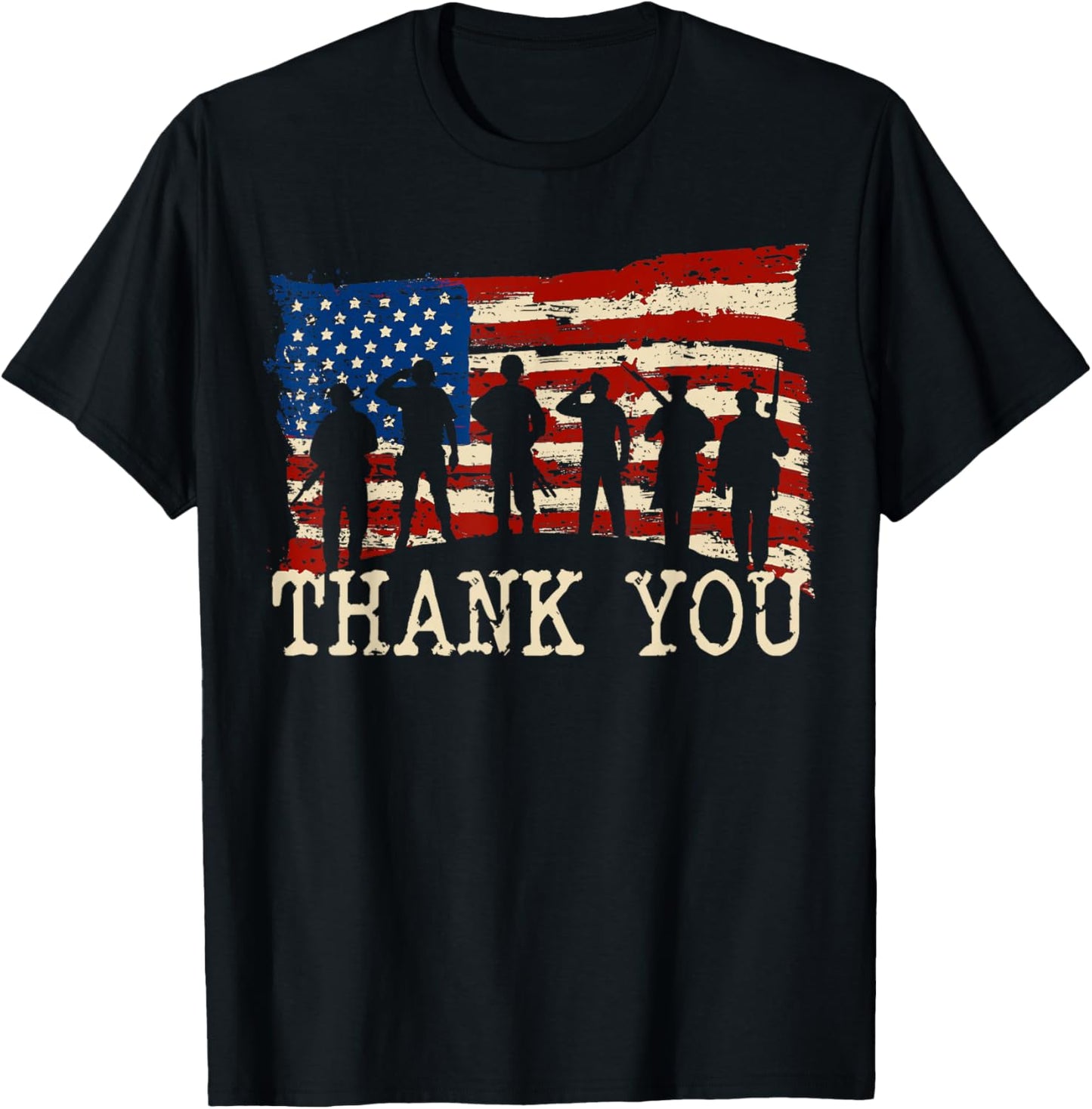 American Flag Thank You Veterans Proud Veteran T-Shirt - T-Shirt | Black