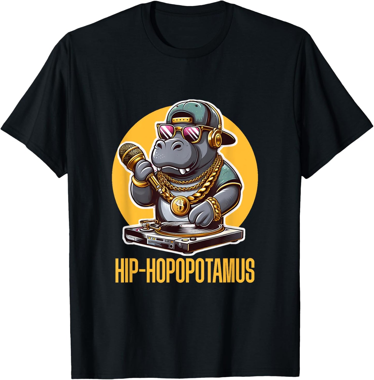 Hip Hop Hippopotamus DJ Rapper Hippo MC "Hip-Hopopotamus" T-Shirt - T-Shirt | Black