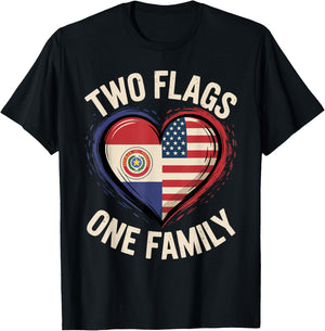 Two Flags One Family Paraguayan Roots American Paraguay USA T-Shirt - T-Shirt | Black