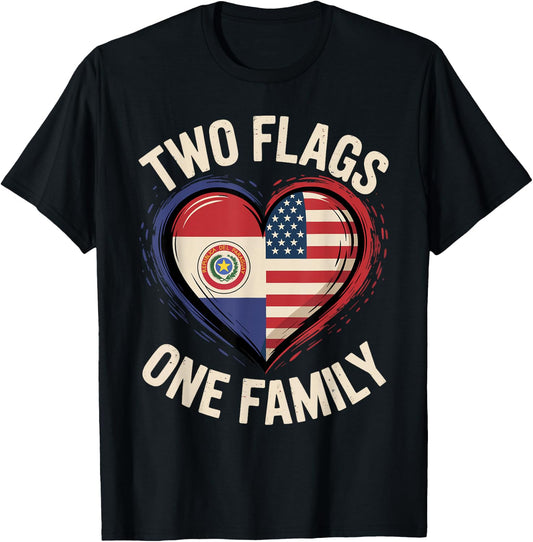 Two Flags One Family Paraguayan Roots American Paraguay USA T-Shirt - T-Shirt | Black