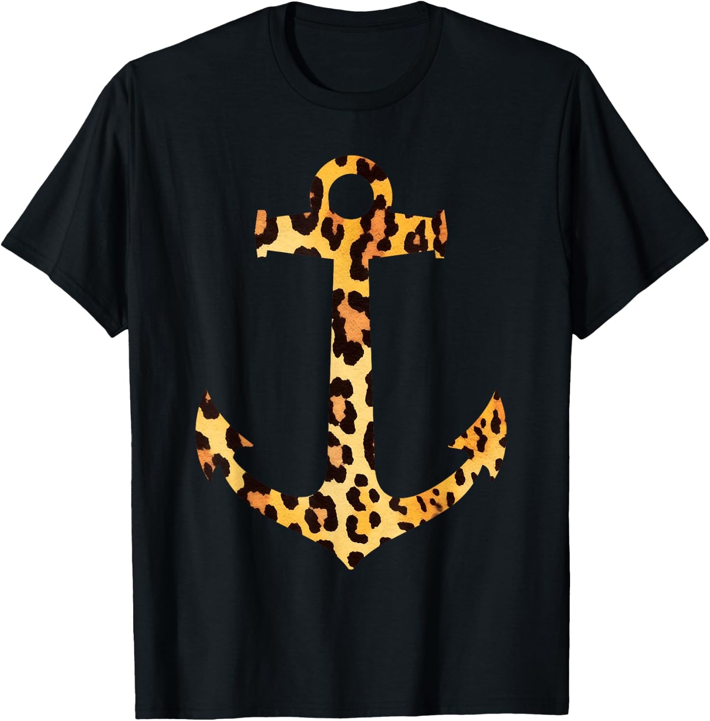 Leopard Skin Print Pattern Nautical Boating Anchor Graphic T-Shirt - T-Shirt | Black