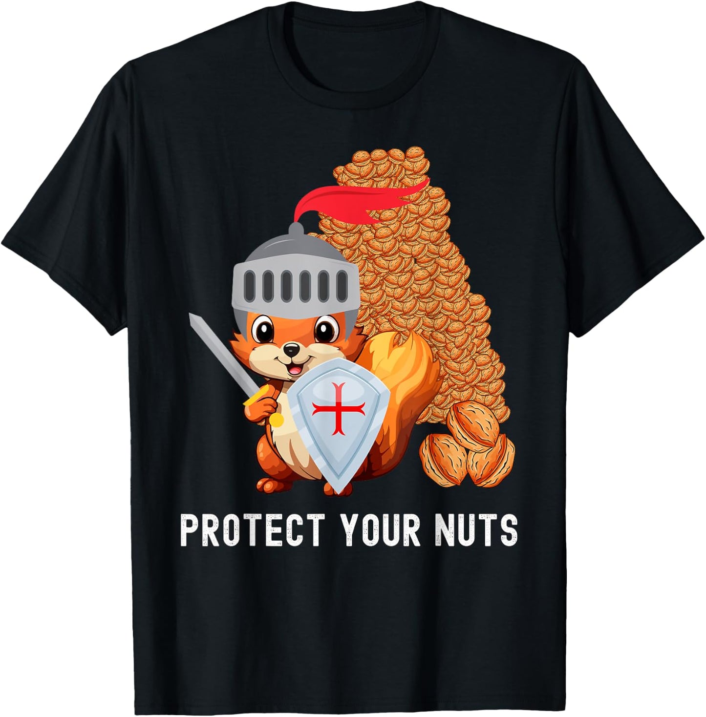 funny adult humor with squirrel Protect Your Nuts T-Shirt - T-Shirt | Black