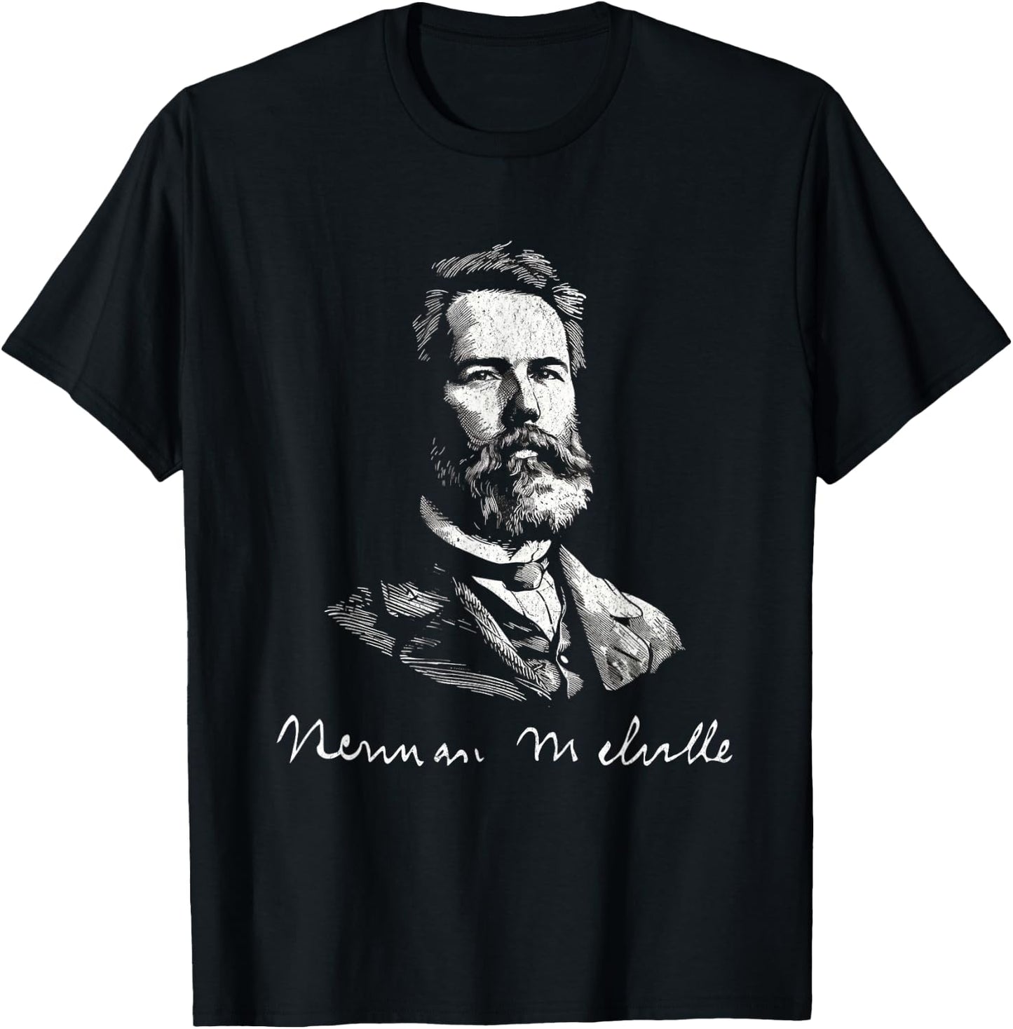Herman Melville with Signature For Literature Fans T-Shirt - T-Shirt | Black