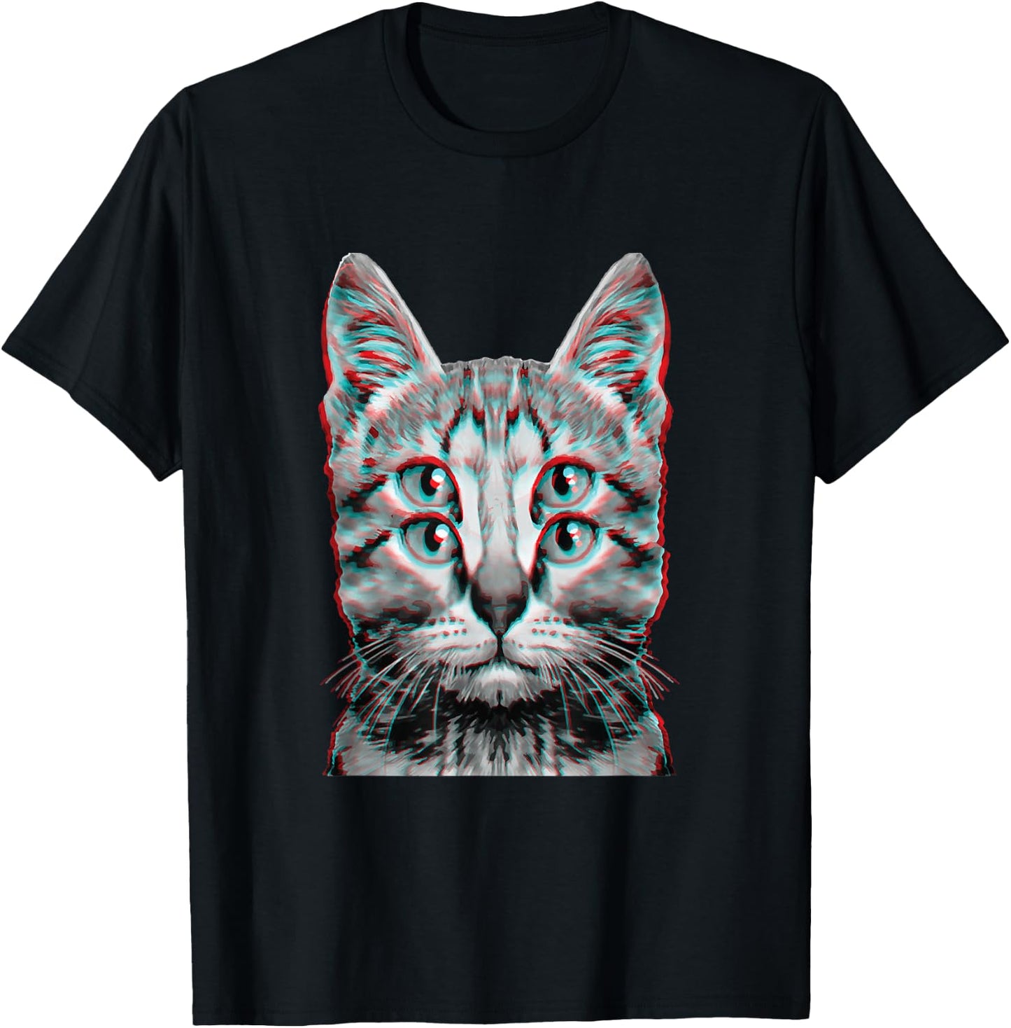 Glitch Seltsame Katze Kätzchen Optische Täuschung Katze Mama Papa T-Shirt - T-Shirt | Black