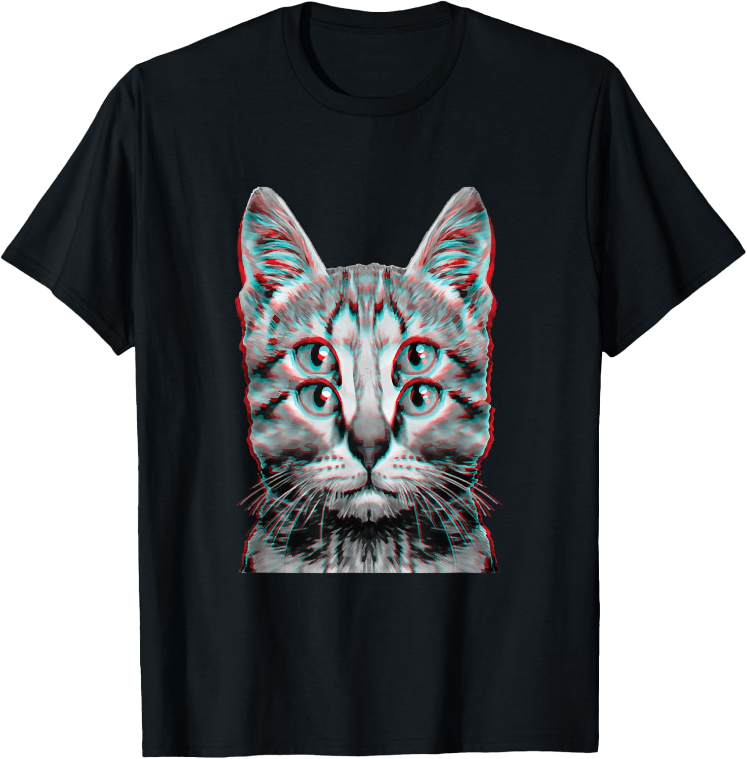Glitch Seltsame Katze Kätzchen Optische Täuschung Katze Mama Papa T-Shirt - T-Shirt | Black