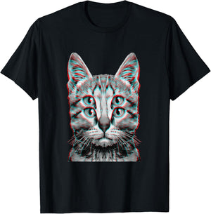 Glitch Seltsame Katze Kätzchen Optische Täuschung Katze Mama Papa T-Shirt - T-Shirt | Black