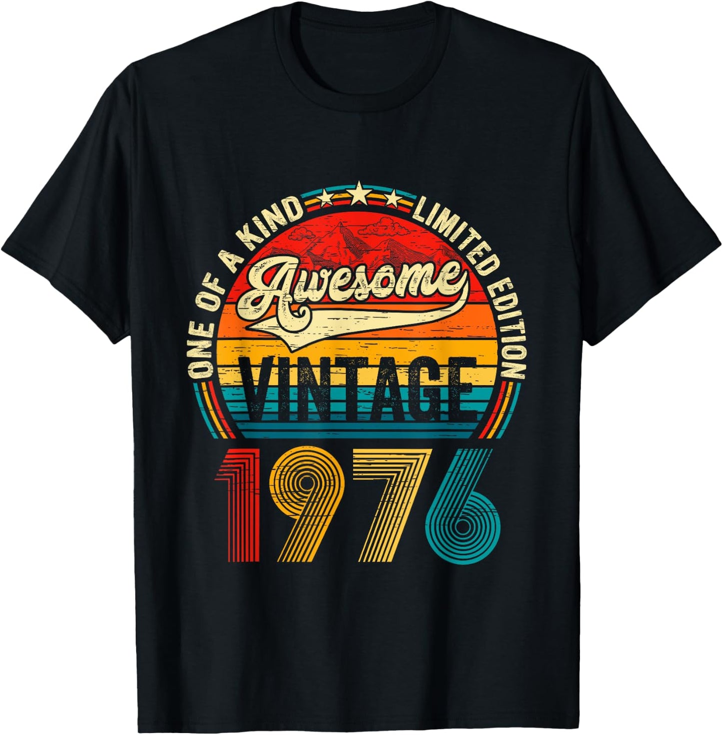 Vintage Born In 1976 Birthday Men Women Retro Bday Party T-Shirt - T-Shirt | Black