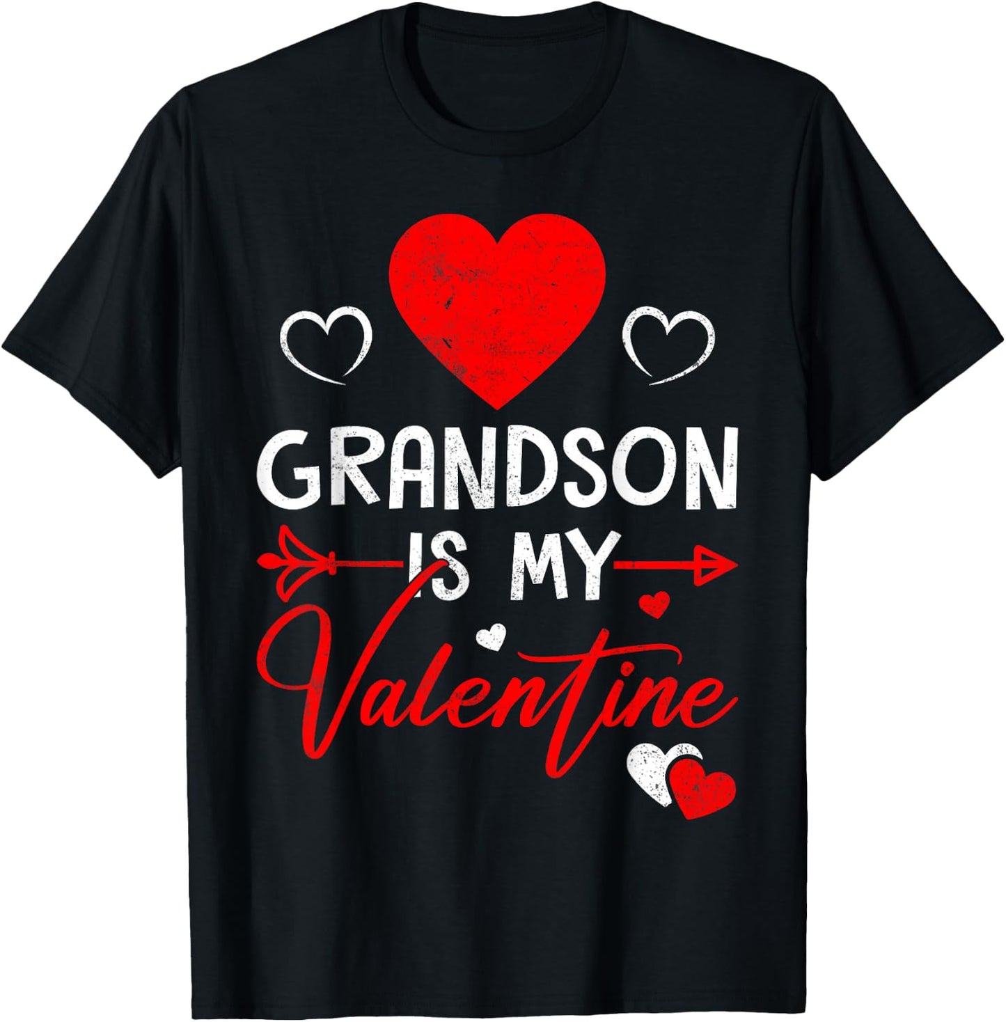 Family Matching Love Heart Grandson Is My Valentine T-Shirt - T-Shirt | Black