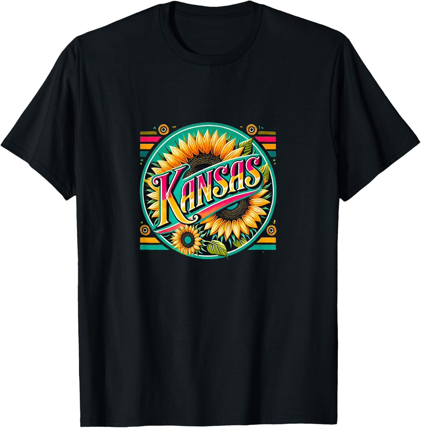 Kansas Sunflower Illustration Proud Kansas T-Shirt - T-Shirt | Black