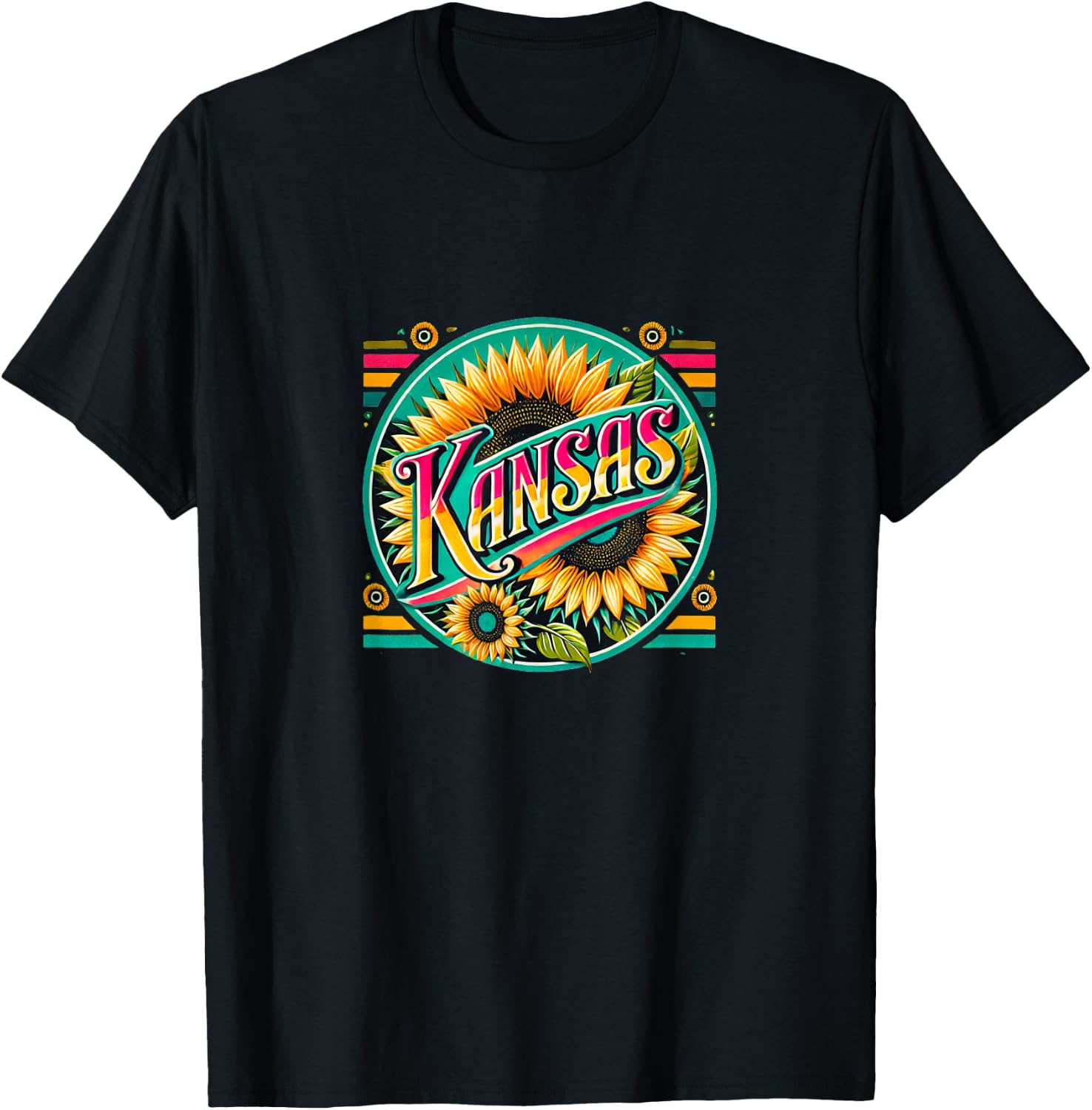 Kansas Sunflower Illustration Proud Kansas T-Shirt - T-Shirt | Black