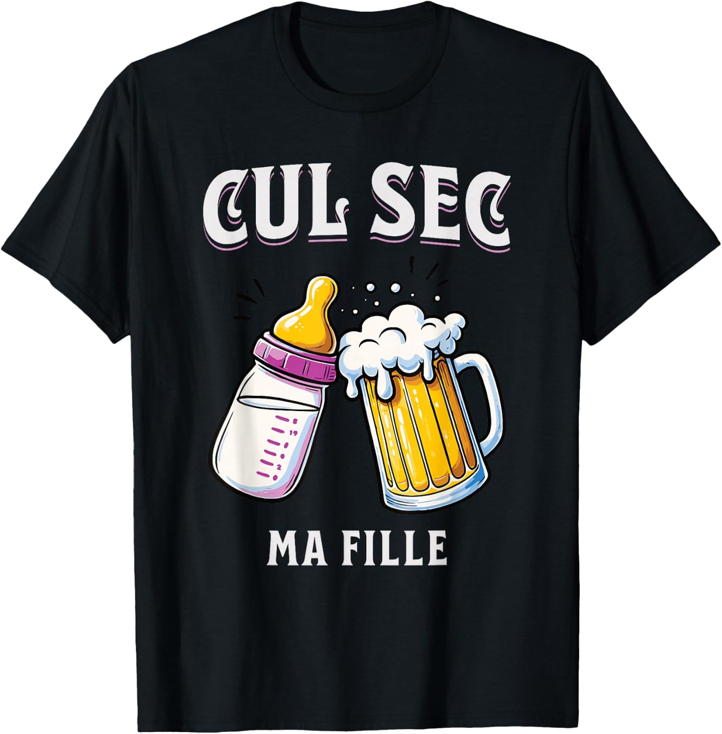 Funny Gift Dad Newborn Baby Girl Bottle & Beer , Black, S T-Shirt - T-Shirt | Black