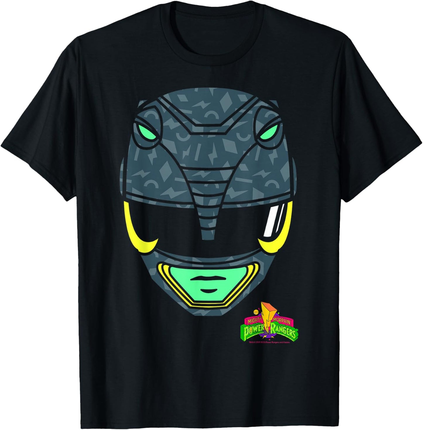 Power Rangers Black Ranger Retro Print Big Face T-Shirt - T-Shirt | Black