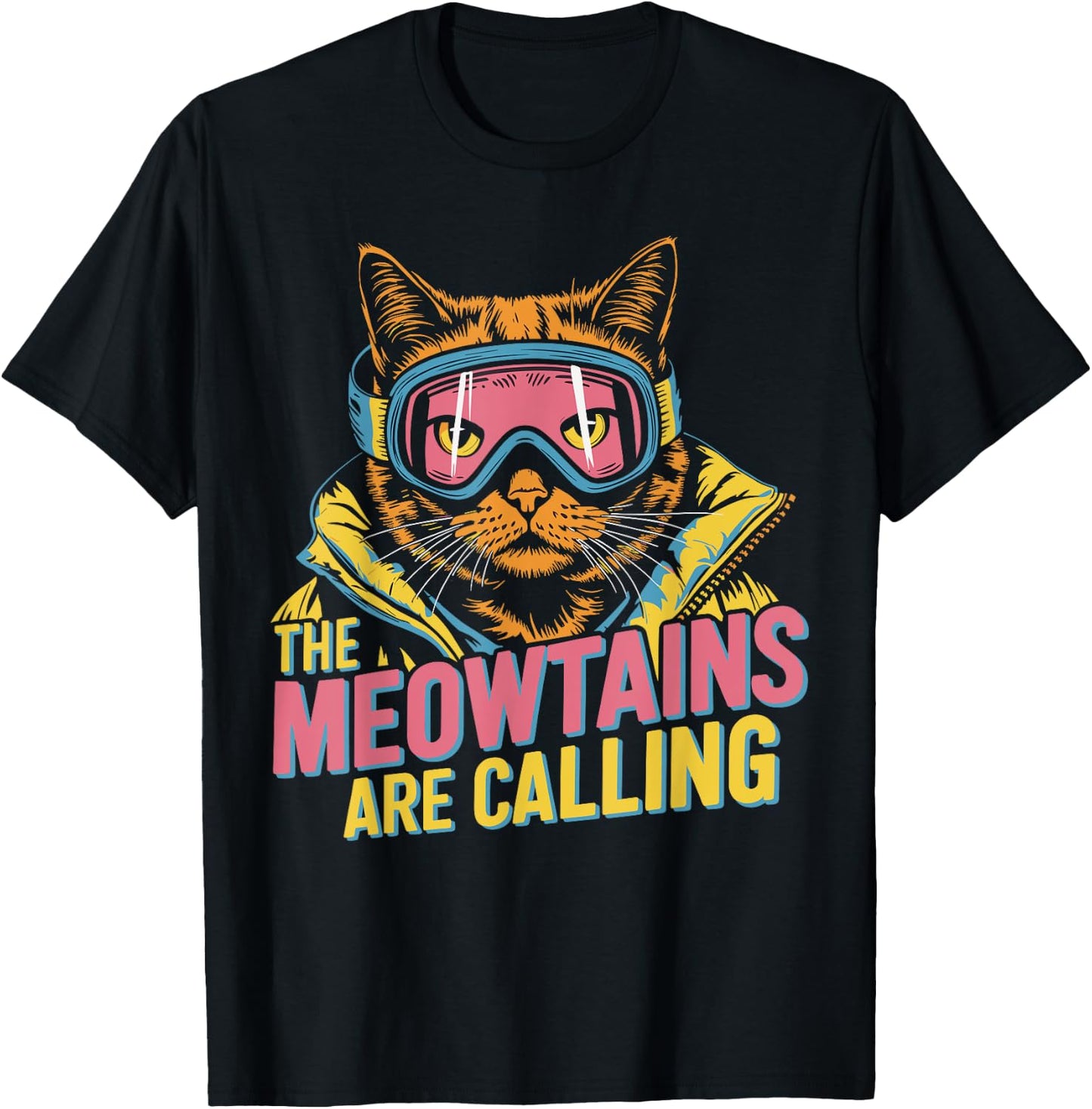 The meowtains are calling Cat Snowboard Ski Kids Men Women T-Shirt - T-Shirt | Black