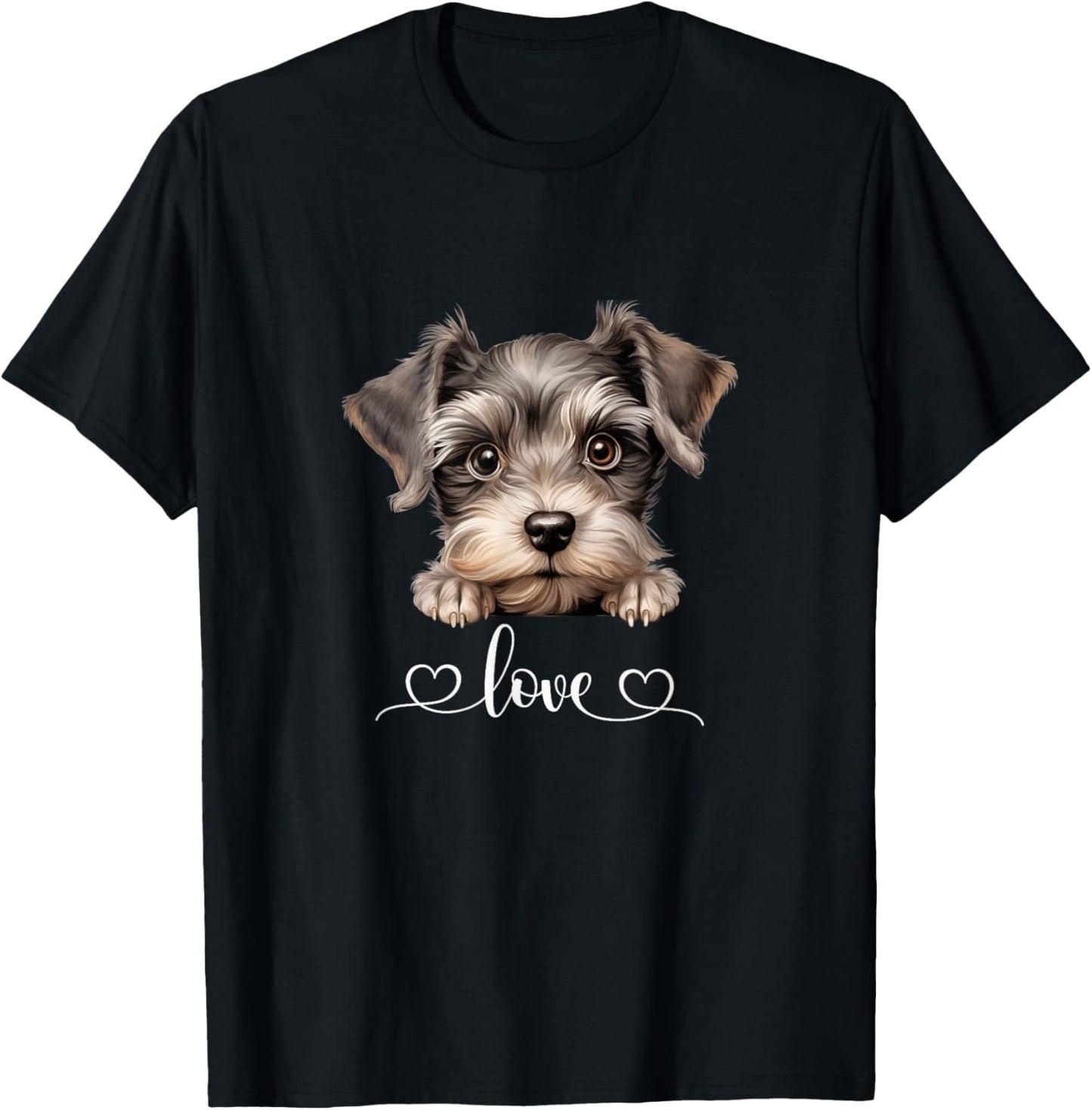 Cute Dog Graphic Love Puppy Miniature Schnauzer Dog T-Shirt - T-Shirt | Black