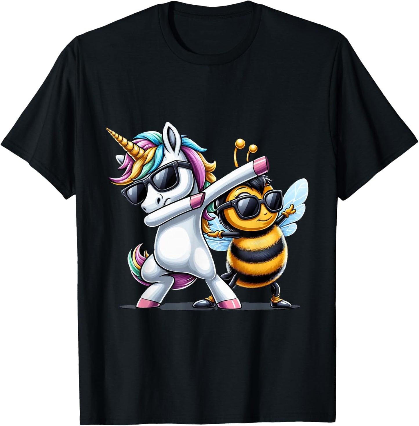 Dabbing Unicorn And Bee Boys Girls Men Women Kids Adults T-Shirt - T-Shirt | Black
