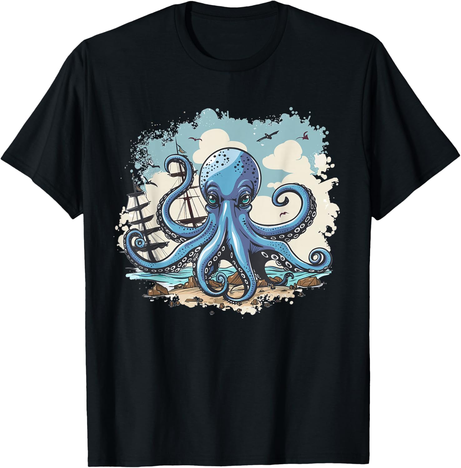 Cute Octopus Art I Kids Octopus T-Shirt - T-Shirt | Black