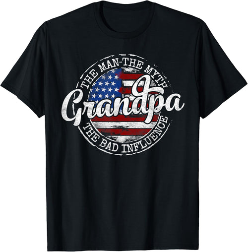 Grandpa Man Myth Bad Influence USA Flag Stamp Fathers Day