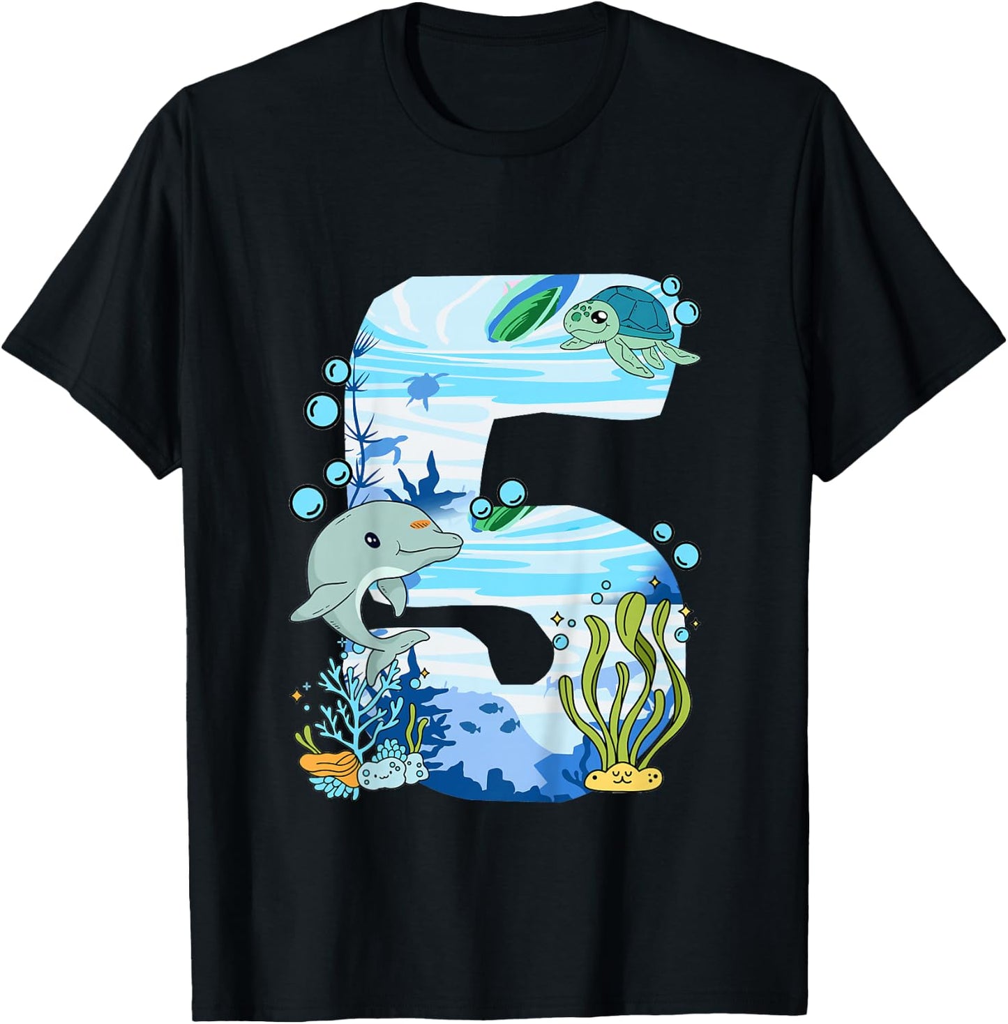 Unterwasser 5 Jahre Alt - Delfin Und Schildkröte 5. T-Shirt - T-Shirt | Black