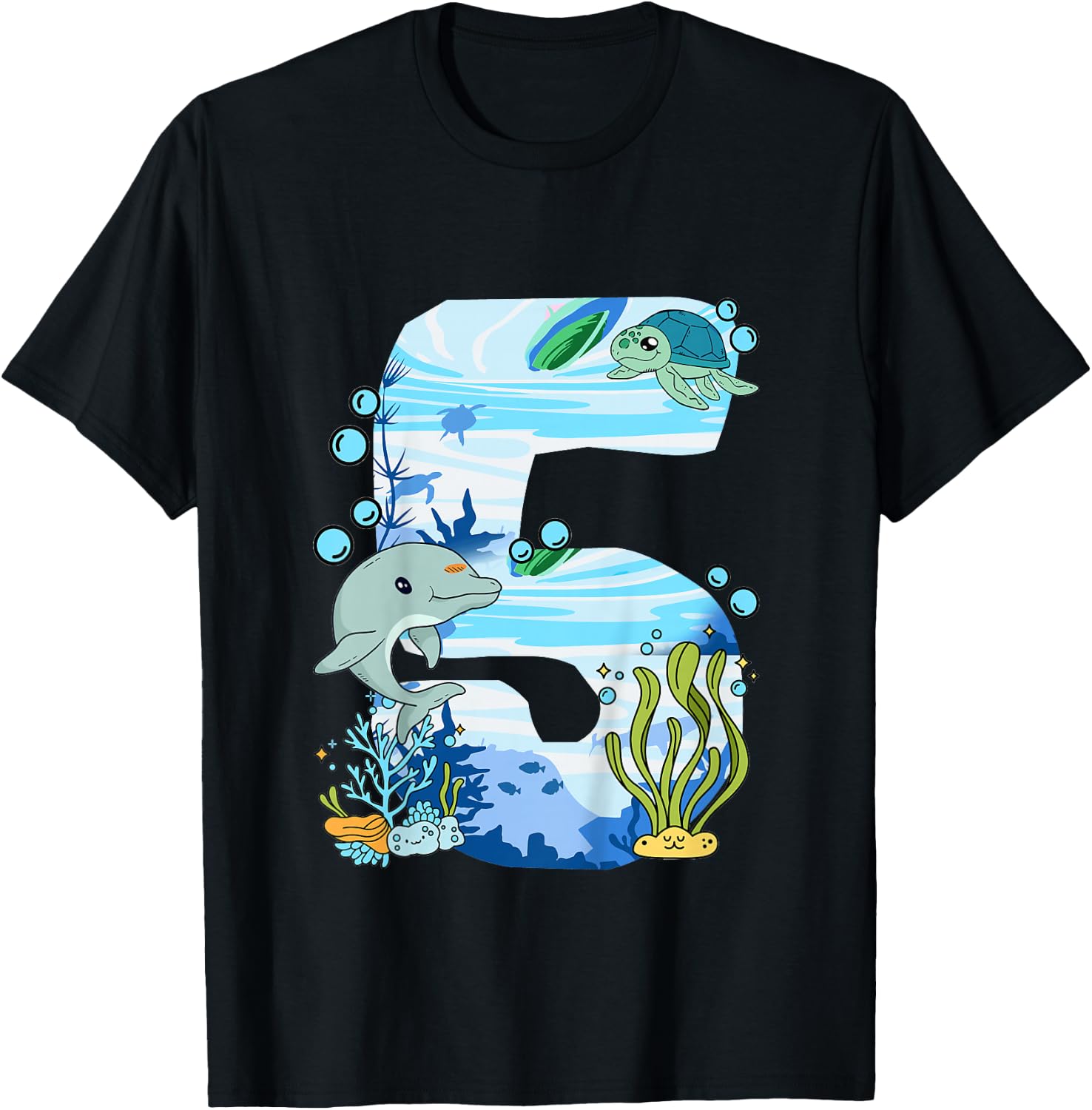 Unterwasser 5 Jahre Alt - Delfin Und Schildkröte 5. T-Shirt - T-Shirt | Black