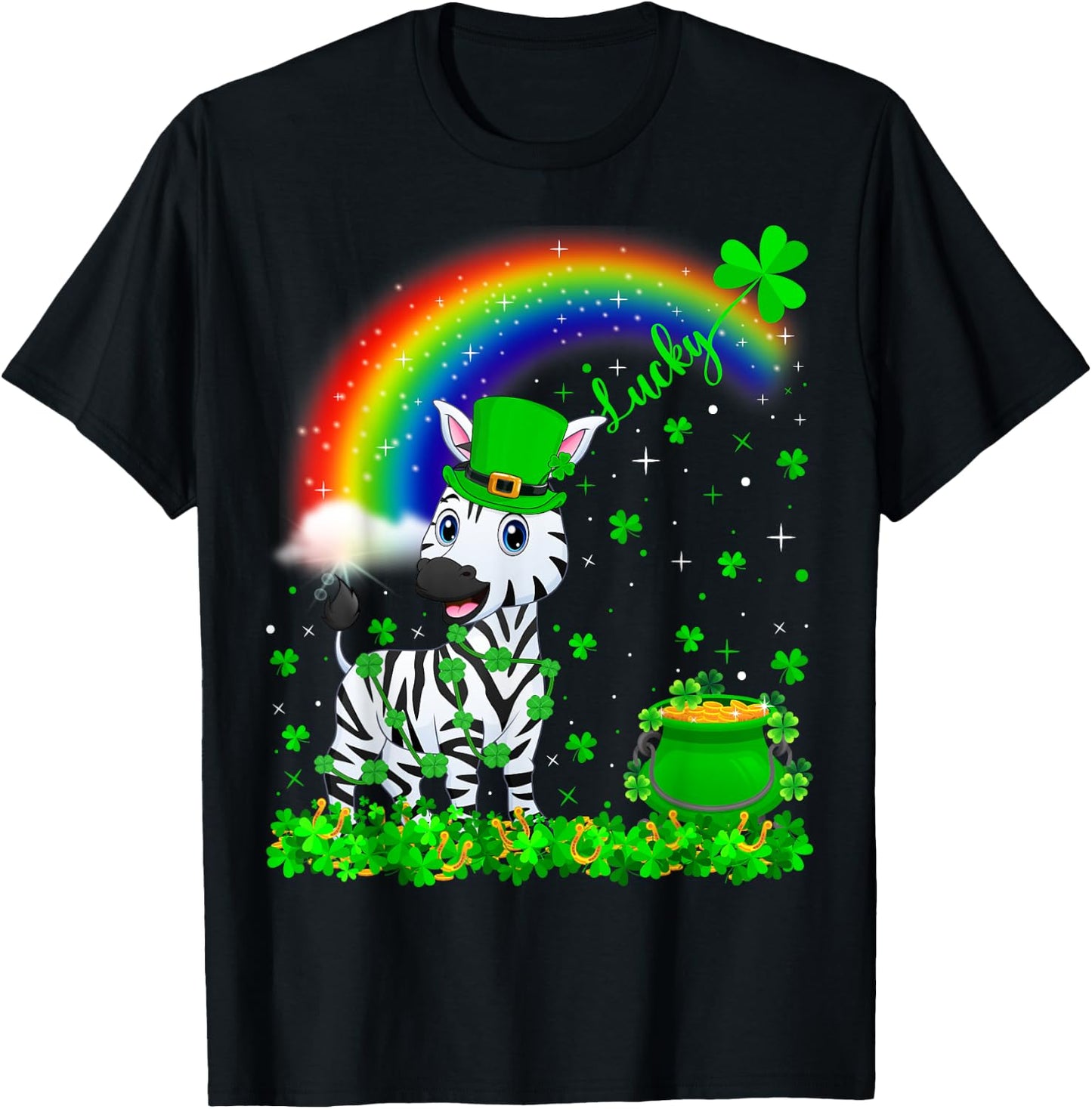 Rainbow Irish Shamrock Lucky Zebra St. Patrick's Day T-Shirt - T-Shirt | Black