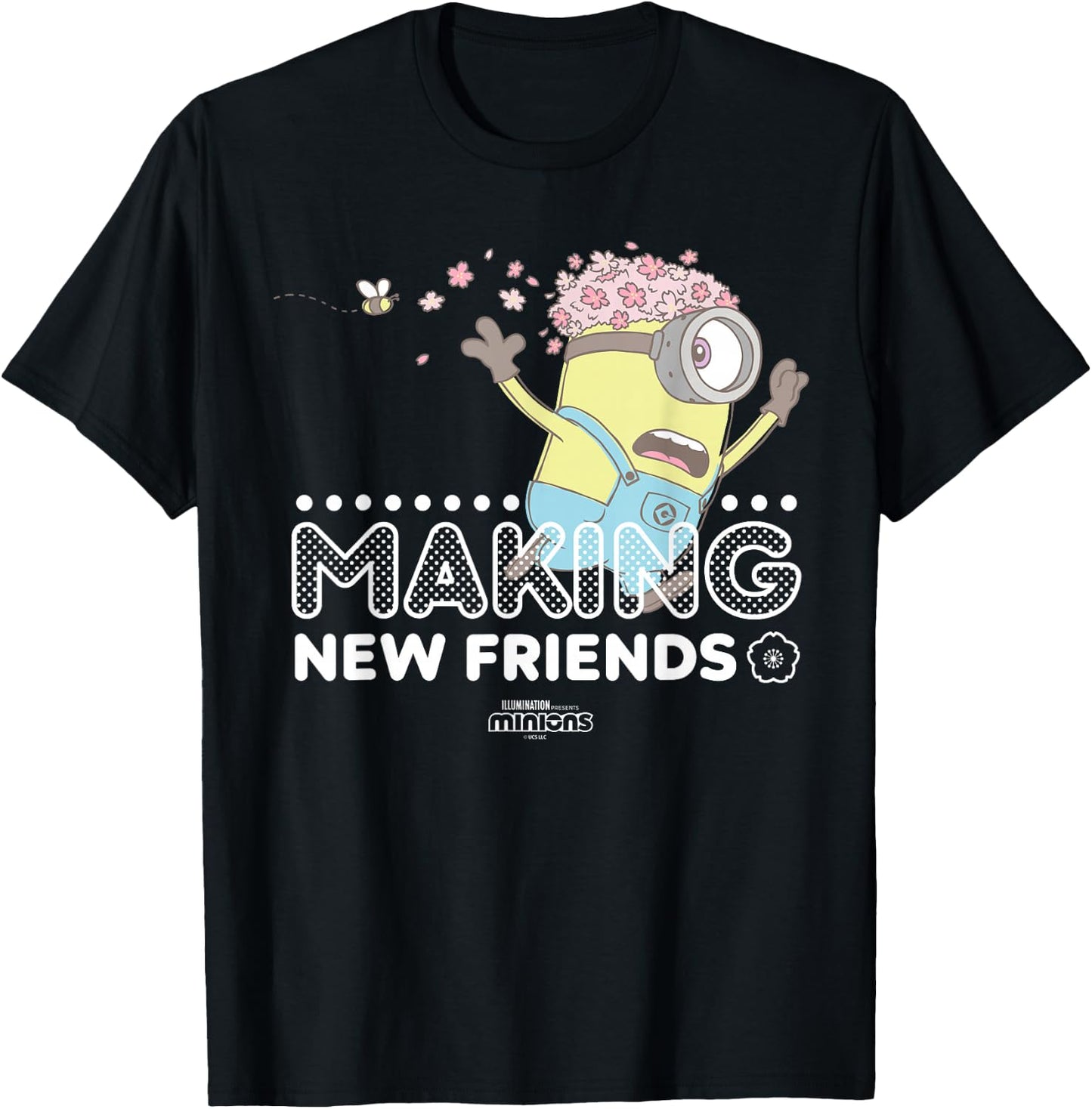 Minions Stuart and Bees Making New Friends T-Shirt - T-Shirt | Black