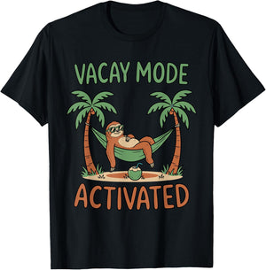 Vacay Mode Activated Funny Sloth in Hammock Summer Vacation T-Shirt - T-Shirt | Black