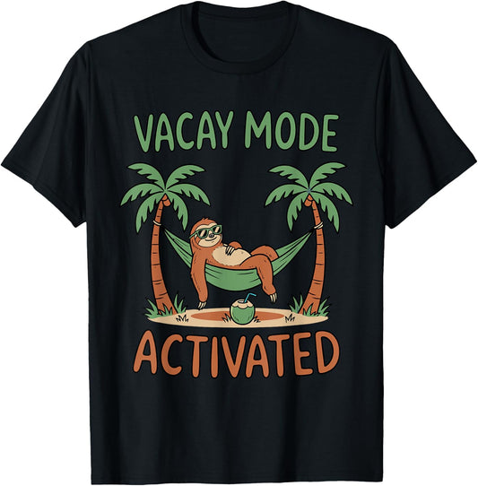 Vacay Mode Activated Funny Sloth in Hammock Summer Vacation T-Shirt - T-Shirt | Black
