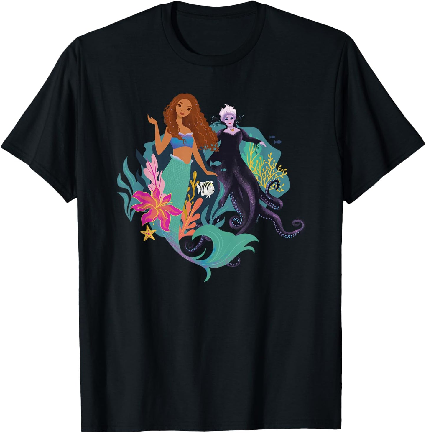 Disney The Little Mermaid Ariel, Flounder and Ursula T-Shirt - T-Shirt | Black