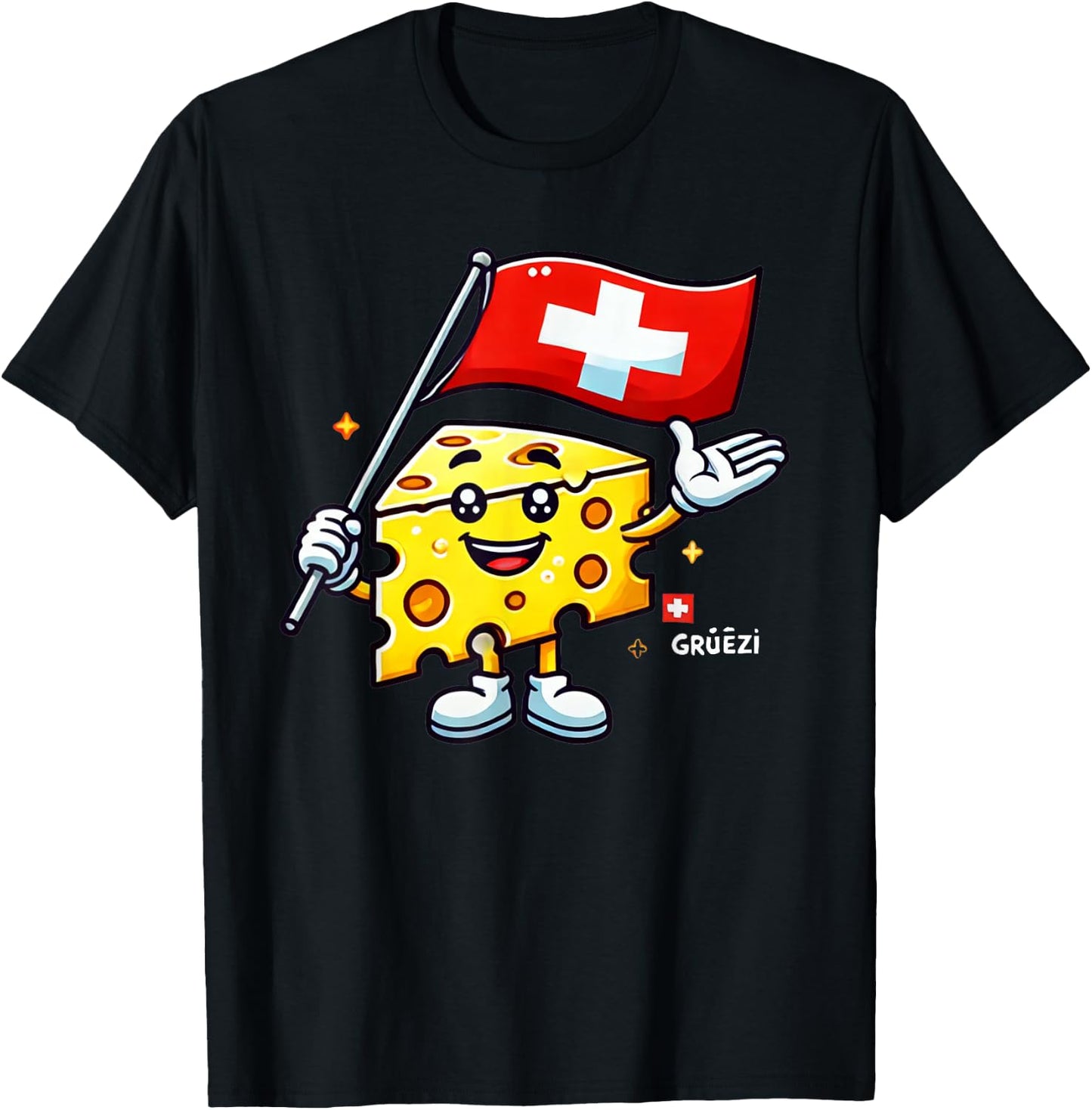 Grüezi - Funny Swiss Cheese Cartoon Switzerland National Day T-Shirt - T-Shirt | Black
