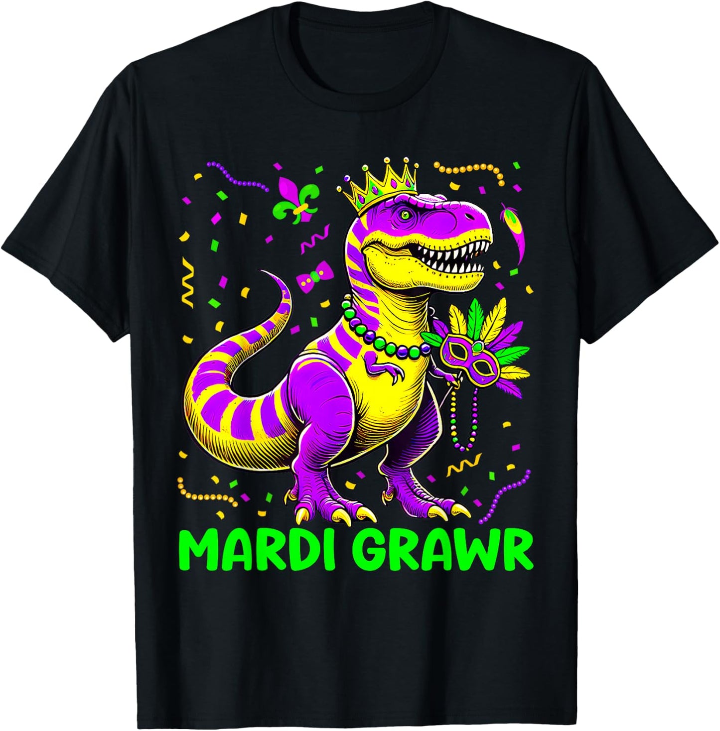 Mardi Grawr T-Rex Dino Toddler Kids Mardi Gras Boys T-Shirt - T-Shirt | Black