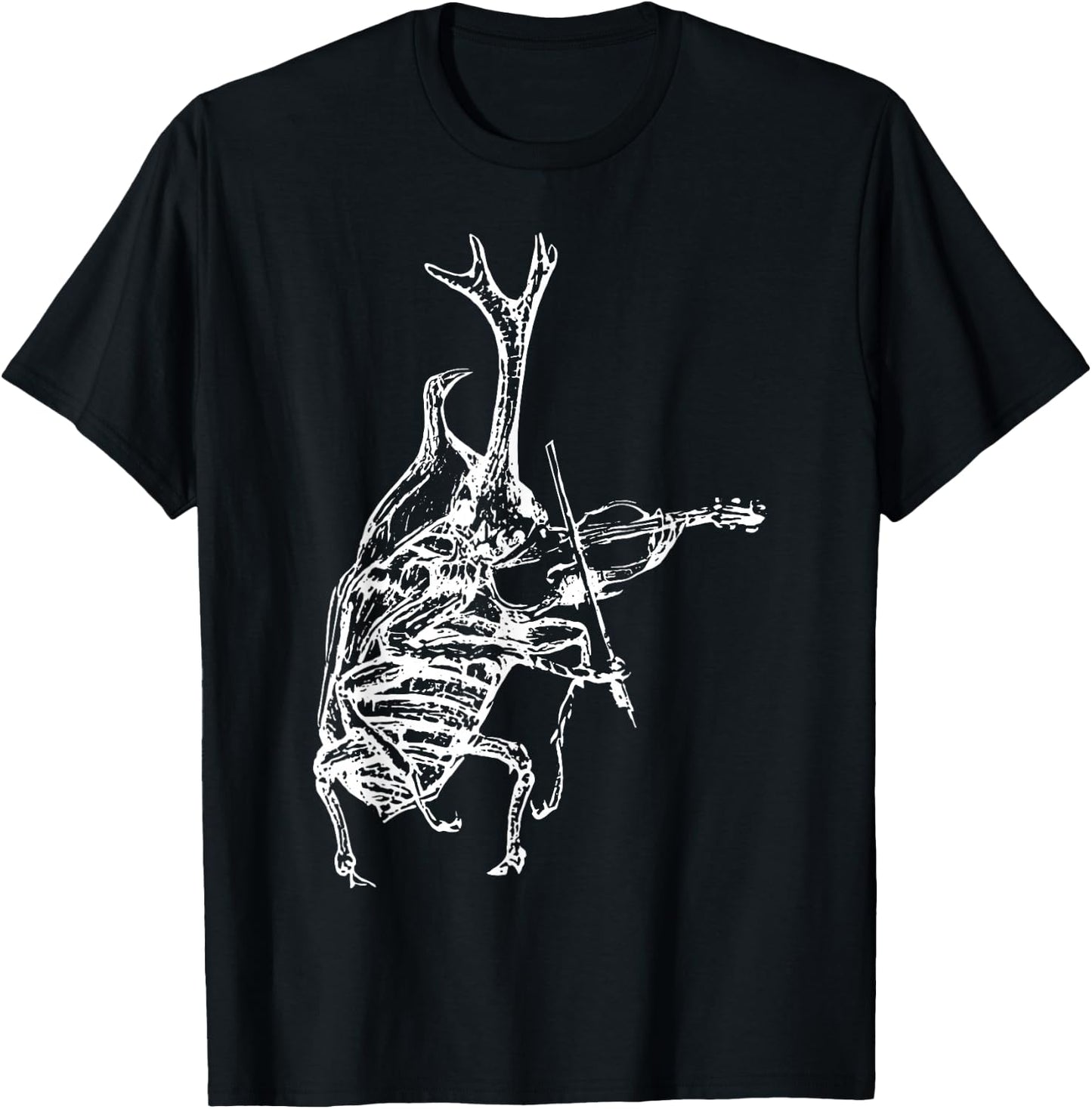 Retro 90s Rhino Beetle Playing Violin Violinist Musician T-Shirt - T-Shirt | Black